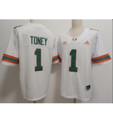 Men's Miami Hurricanes #1 Malachi Toney White Stitched Football Jersey