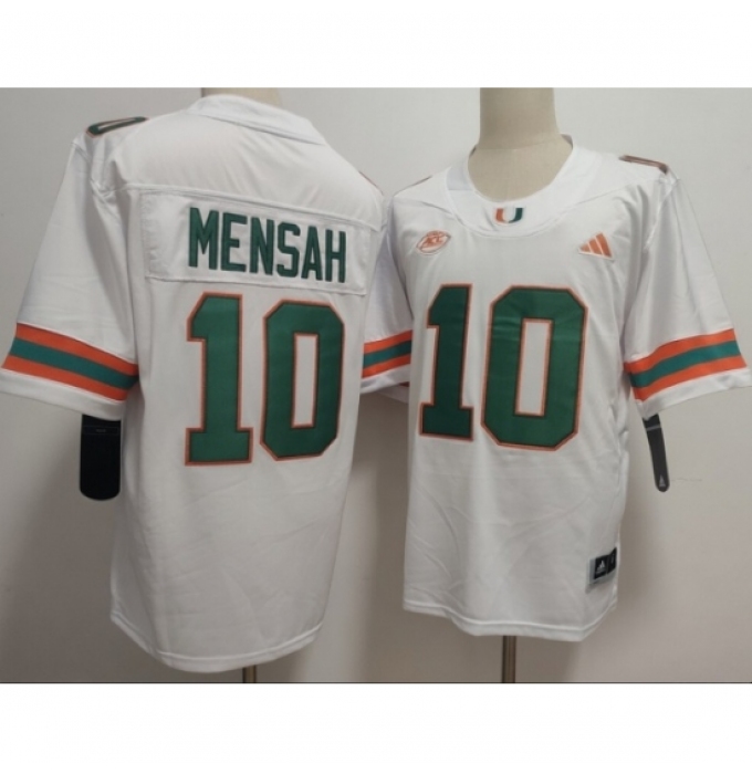 Men's Miami Hurricanes #10 Darian Mensah White Stitched Football Jersey