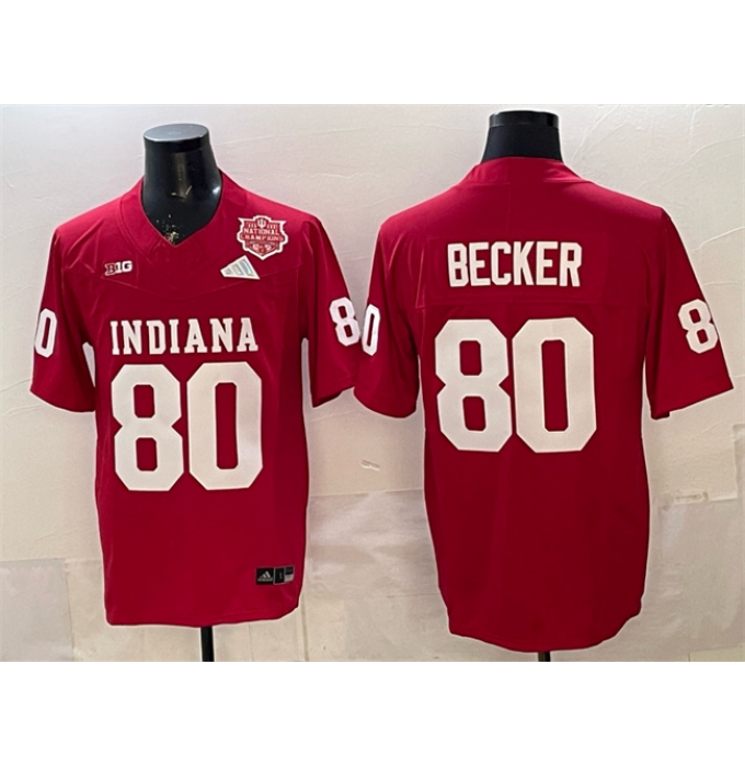 Men's Indiana Hoosiers #80 Charlie Becker Red F.U.S.E. 2025 National Champions Patch Stitched Football Jersey