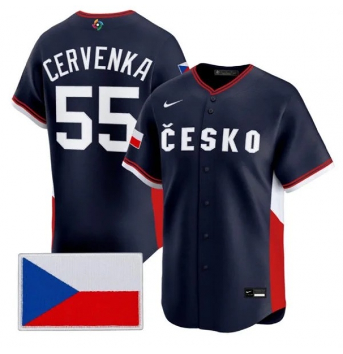 Men's Czech Republic Baseball #55 Martin Cervenka Nike Navy 2026 World Baseball Classic Jersey