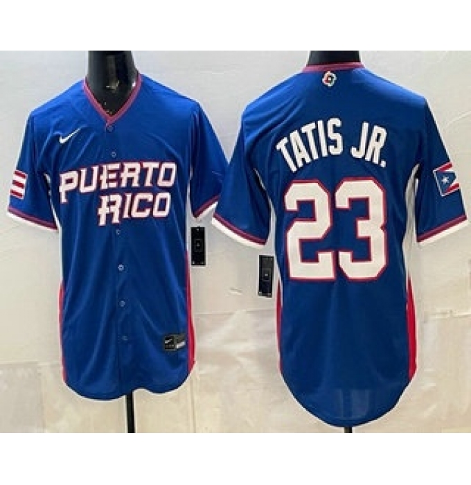 Men's Puerto Rico #23 Fernando Tatis Jr Blue 2026 World Baseball Classic Cool Base Jersey