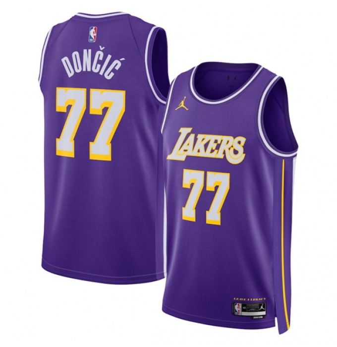 Men's Los Angeles Lakers #77 Luka Doncic Purple 2025 Statement Edition Stitched Basketball Jersey
