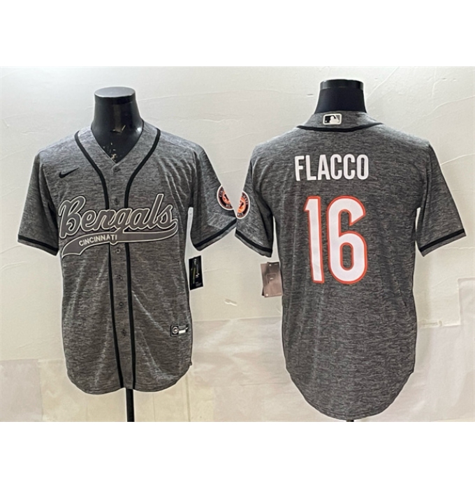 Men's Cincinnati Bengals #16 Joe Flacco Grey With Cool Base Stitched Baseball Jersey