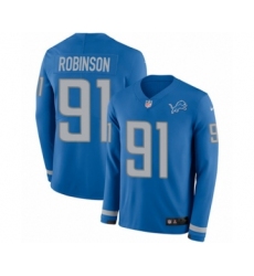 Men's Nike Detroit Lions #91 A'Shawn Robinson Limited Blue Therma Long Sleeve NFL Jersey