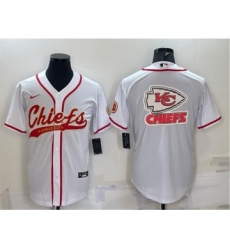 Men's Kansas City Chiefs White Team Big Logo With Patch Cool Base Stitched Baseball Jersey