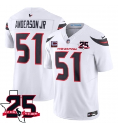 Men's Houston Texans #51 Will Anderson Jr White 2026 With 25th Anniversary And 4-Star C Patch F.U.S.E. Vapor Limited Football Stitched Jersey