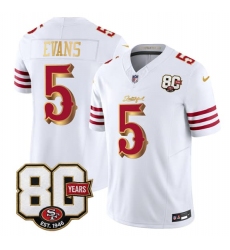 Men's San Francisco 49ers #5 Mike Evans White Gold 80th Anniversary “Rivalries” 2026 F.U.S.E. Vapor Untouchable Limited Football Stitched Jersey