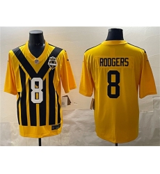 Men's Pittsburgh Steelers #8 Aaron Rodgers Gold 1933 Throwback Alternate Football Stitched Game Jersey