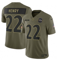 Men's Baltimore Ravens #22 Derrick Henry Olive 2025 Salute to Service Limited Football Stitched Jersey