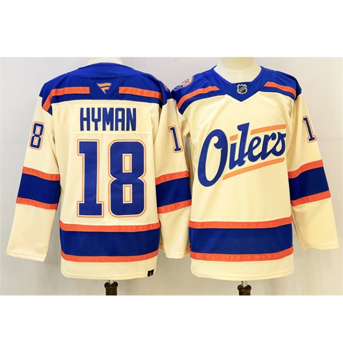 Men's Edmonton Oilers #18 Zach Hyman Light Beige 2025 Alternate Stitched Hockey Jersey