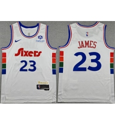 Men's Philadelphia 76ers #23 LeBron James White City Edition Swingman Stitched Jersey