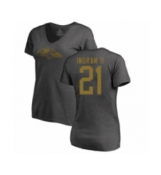Football Women's Baltimore Ravens #21 Mark Ingram II Ash One Color T-Shirt