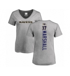 Football Women's Baltimore Ravens #37 Iman Marshall Ash Backer V-Neck T-Shirt