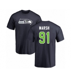 Football Seattle Seahawks #91 Cassius Marsh Navy Blue Name & Number Logo T-Shirt