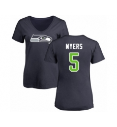 Football Women's Seattle Seahawks #5 Jason Myers Navy Blue Name & Number Logo T-Shirt