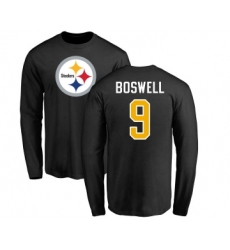 Football Pittsburgh Steelers #9 Chris Boswell Black Name & Number Logo Long Sleeve T-Shirt