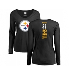 Football Women's Pittsburgh Steelers #31 Donnie Shell Black Backer Slim Fit Long Sleeve T-Shirt