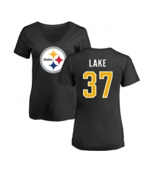 Football Women's Pittsburgh Steelers #37 Carnell Lake Black Name & Number Logo Slim Fit T-Shirt