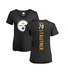 Football Women's Pittsburgh Steelers #70 Ernie Stautner Black Backer Slim Fit T-Shirt