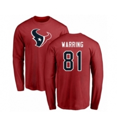Football Houston Texans #81 Kahale Warring Red Name & Number Logo Long Sleeve T-Shirt