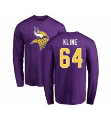 Football Minnesota Vikings #64 Josh Kline Purple Name & Number Logo Long Sleeve T-Shirt