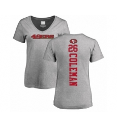 Football Women's San Francisco 49ers #26 Tevin Coleman Ash Backer T-Shirt