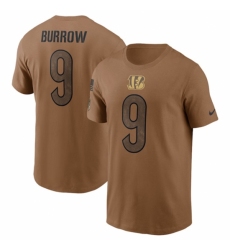 Men's Cincinnati Bengals #9 Joe Burrow 2023 Brown Salute To Service T Shirt
