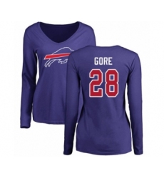 Football Women's Buffalo Bills #28 Frank Gore Royal Blue Name & Number Logo Long Sleeve T-Shirt