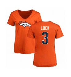 Football Women's Denver Broncos #3 Drew Lock Orange Name & Number Logo T-Shirt