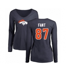 Football Women's Denver Broncos #87 Noah Fant Navy Blue Name & Number Logo Long Sleeve T-Shirt