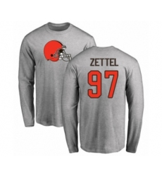 Football Cleveland Browns #97 Anthony Zettel Ash Name & Number Logo Long Sleeve T-Shirt