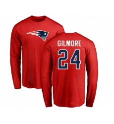 Football New England Patriots #24 Stephon Gilmore Red Name & Number Logo Long Sleeve T-Shirt