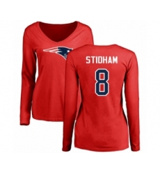 Football Women's New England Patriots #8 Jarrett Stidham Red Name & Number Logo Slim Fit Long Sleeve T-Shirt