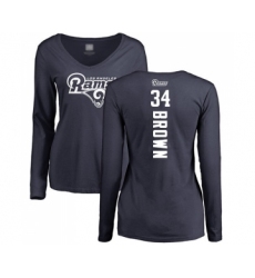 Football Women's Los Angeles Rams #34 Malcolm Brown Navy Blue Backer Slim Fit Long Sleeve T-Shirt