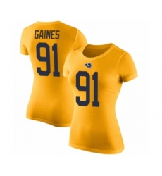 Women's Los Angeles Rams #91 Greg Gaines Gold Rush Pride Name & Number T-Shirt