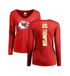 Football Women's Kansas City Chiefs #25 Darwin Thompson Red Backer Slim Fit Long Sleeve T-Shirt
