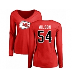 Football Women's Kansas City Chiefs #54 Damien Wilson Red Name & Number Logo Slim Fit Long Sleeve T-Shirt