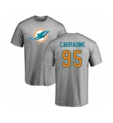 Football Miami Dolphins #95 Tank Carradine Ash Name & Number Logo T-Shirt