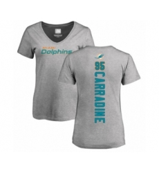Football Women's Miami Dolphins #95 Tank Carradine Ash Backer T-Shirt