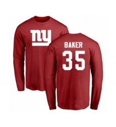 Football New York Giants #35 Deandre Baker Red Name & Number Logo Long Sleeve T-Shirt
