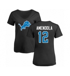 Football Women's Detroit Lions #12 Danny Amendola Black Name & Number Logo T-Shirt
