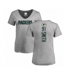 Football Women's Green Bay Packers #91 Preston Smith Ash Backer V-Neck T-Shirt