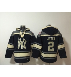 Men's New York Yankees #2 Derek Jeter Navy Ageless Must-Have Lace-Up Pullover Hoodie