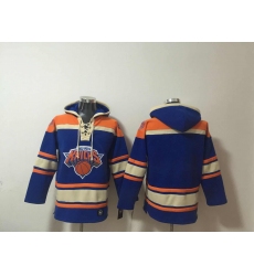 Men's New Yok Knicks Blank Blue Lace-Up Pullover Hoodie