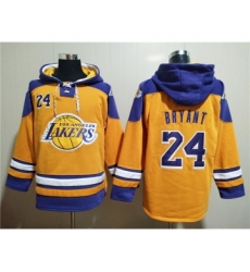 Men's Los Angeles Lakers #24 Kobe Bryant Yellow Lace-Up Pullover Hoodie