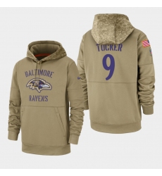 Men's Baltimore Ravens #9 Justin Tucker 2019 Salute to Service Sideline Therma Pullover Hoodie - Tan