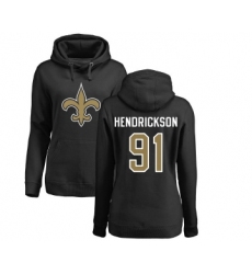 Football Women's New Orleans Saints #91 Trey Hendrickson Black Name & Number Logo Pullover Hoodie
