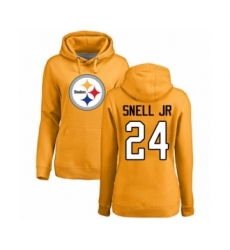 Women's Pittsburgh Steelers #24 Benny Snell Jr. Gold Name & Number Logo Pullover Hoodie