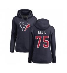 Football Women's Houston Texans #75 Matt Kalil Navy Blue Name & Number Logo Pullover Hoodie