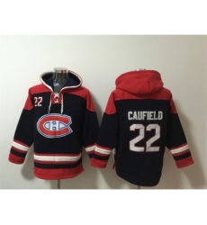 Men's Montreal Canadiens #22 Cole Caufield Navy Red Lace-Up Pullover Hoodie
